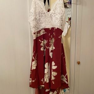 *NEVER WORN* Lace and floral print romper with faux skirt